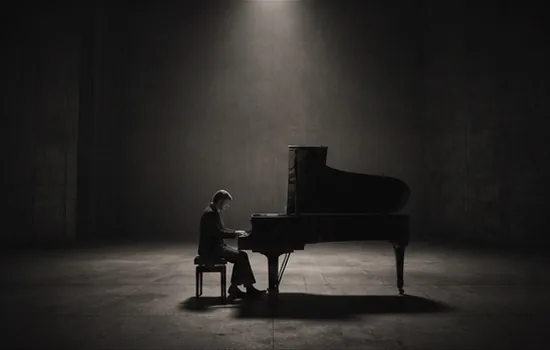 Musician in a dark studio